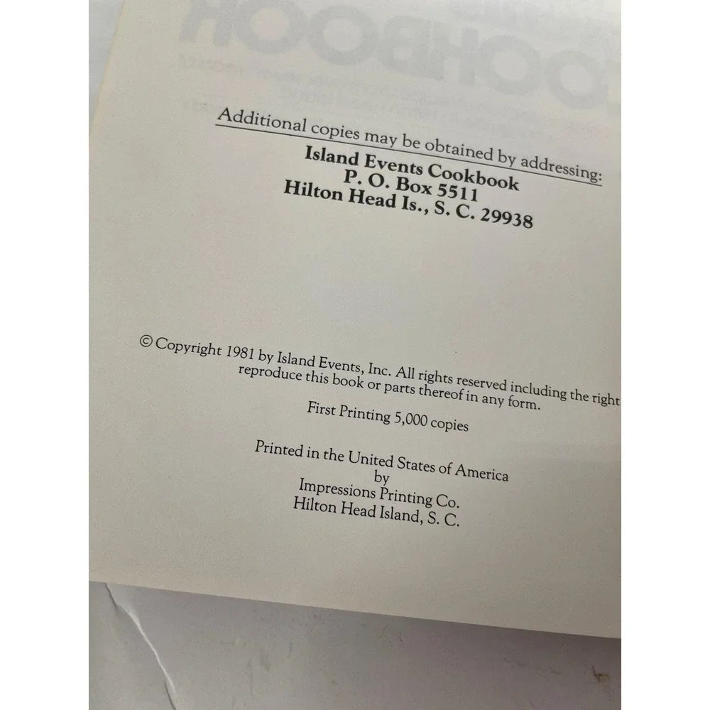 Island Events‎ Cookbook First Printing Hilton Head 1981 Recipes